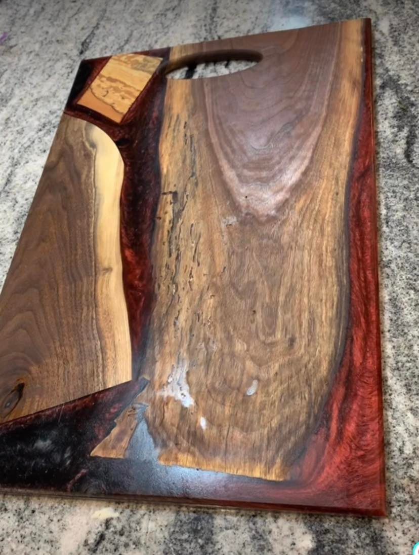 Black Epoxy Resin And Cherry Wood Charcuterie Board