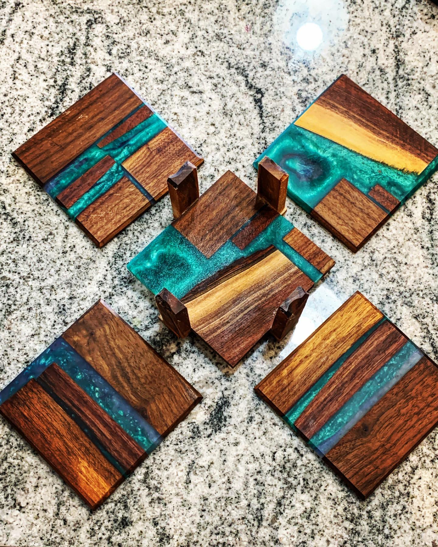 Wood and Resin Coasters, Set of 4